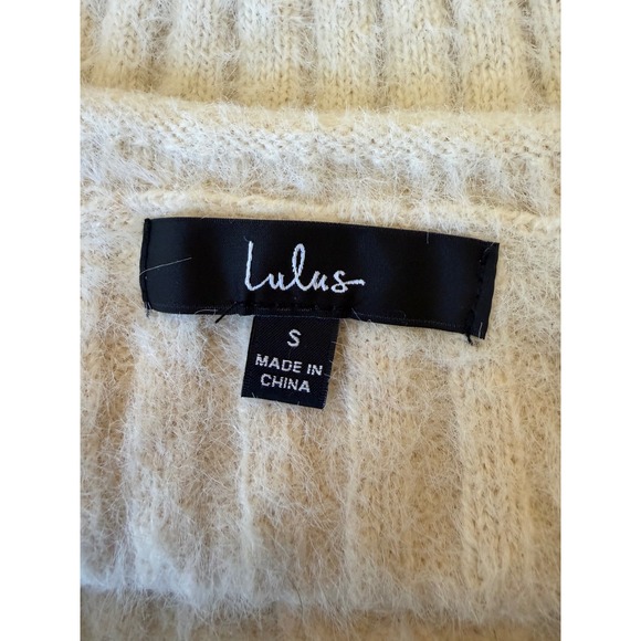 Lulus Cream Fuzzy Ribbed Knit Scoop Neck Cropped Tank Top Small Ivory Sleeveless - Picture 3 of 4